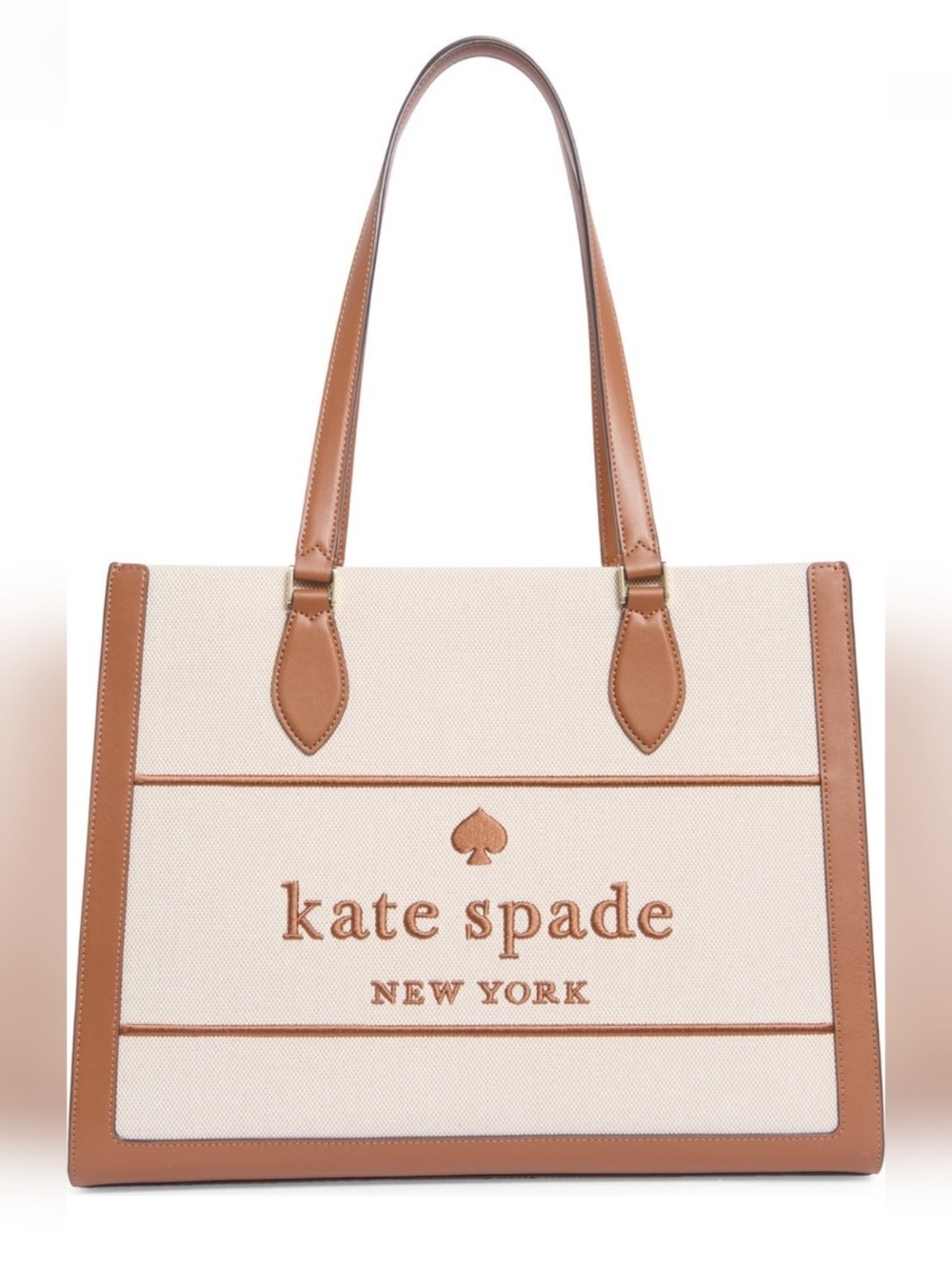 kate spade New York Cream & Tan Canvas Tote NWT